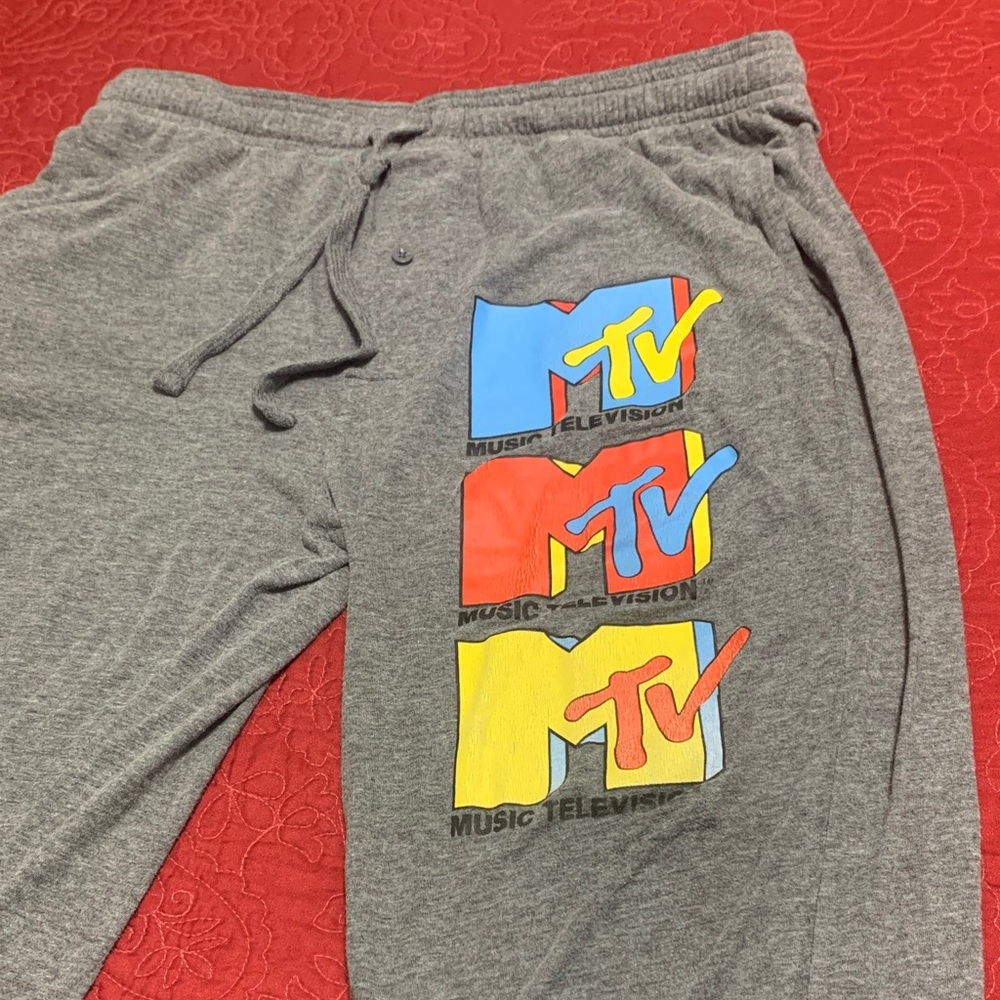MTV PreOwned & much loved Logo MTV Music Television Pajama pants. Size Large